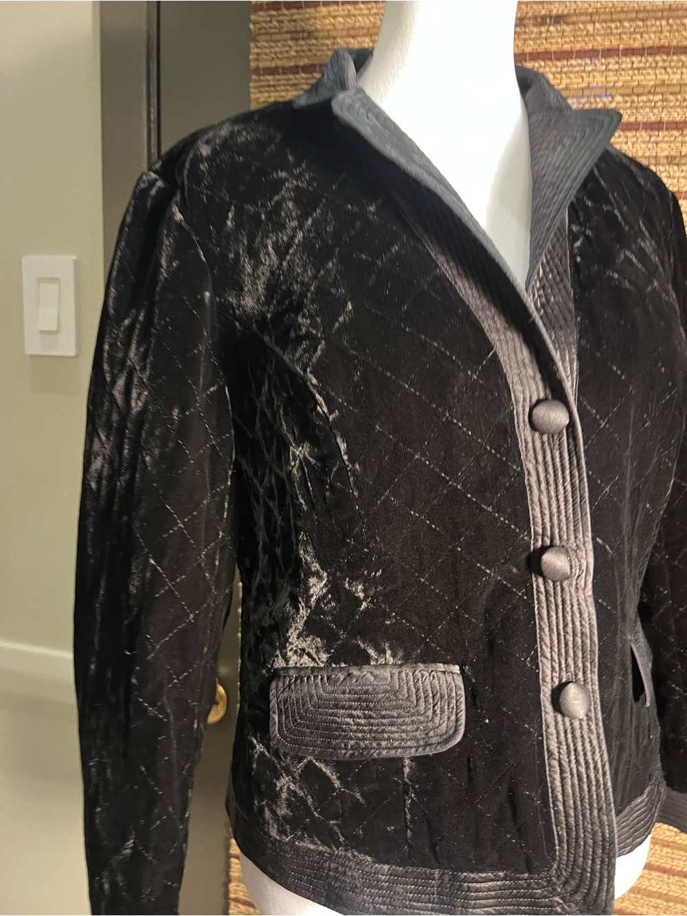 Spencer Evening Y2K Black Velvet Quilted Smoking Jacket Blazer 10
